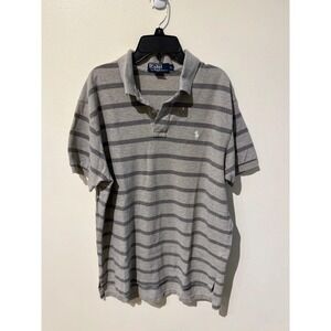 Polo Ralph Lauren Gray Striped Short Sleeve Cotton Pique Polo Shirt Men's L